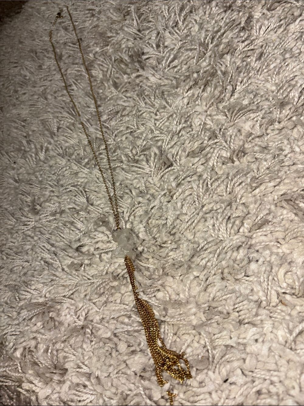 Gold Tassel Pendant Necklace with Clear Stone Accent